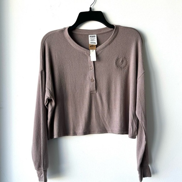 Victoria’s Secret PINK Cozy Knit Long Sleeve Sleep Shirt Iced Coffee Size Large - Picture 1 of 7